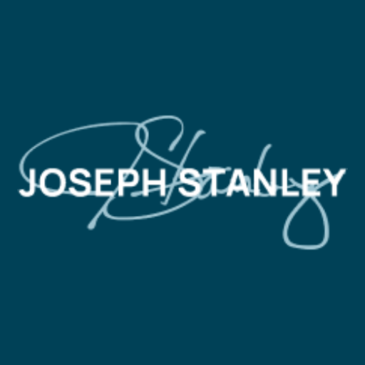 White Joseph Stanley wordmark on teal background